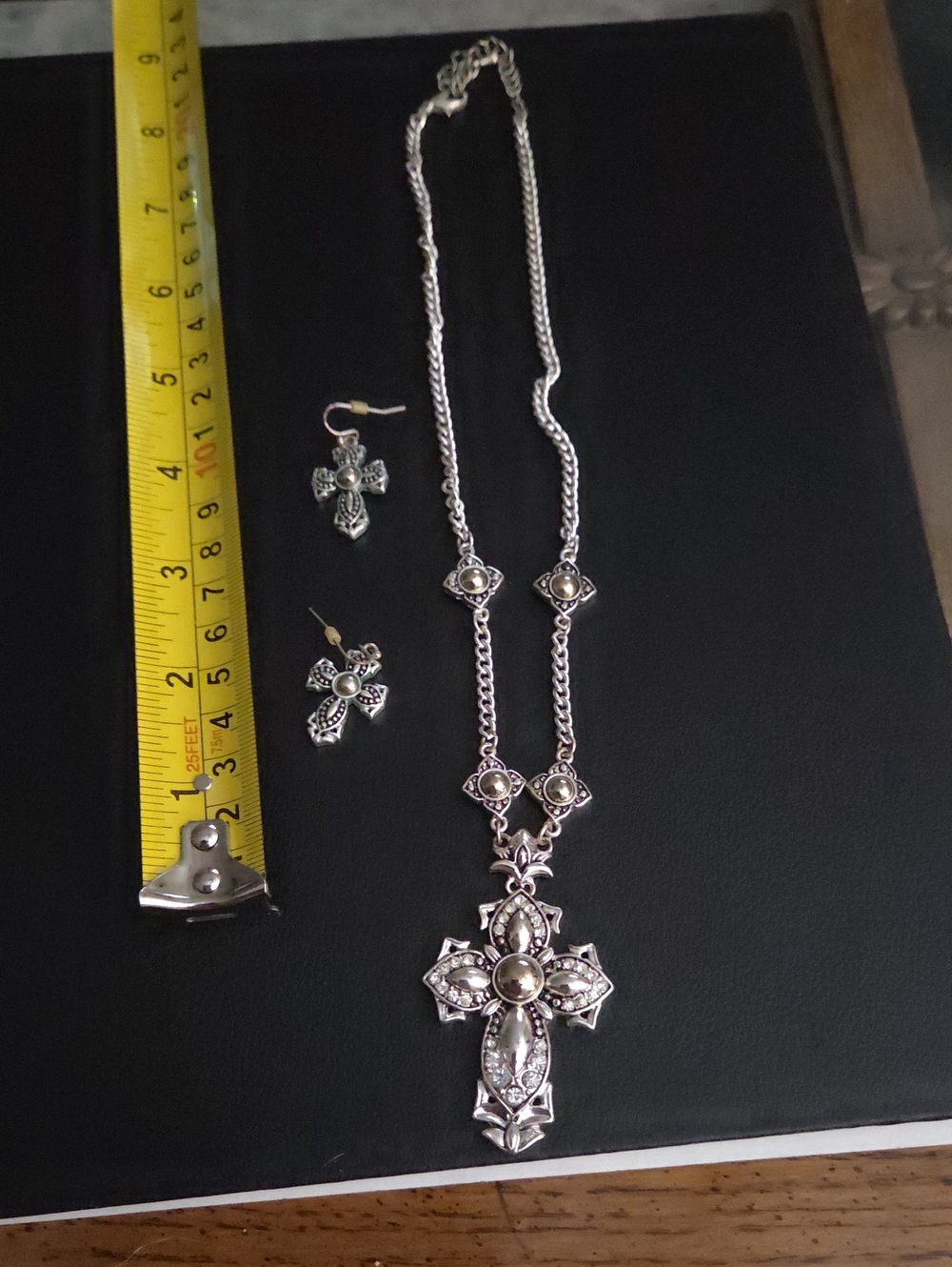 Silver Cross Pendant Necklace and Earring Set - Elegant Religious Jewelry